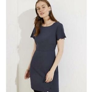 Loft Women's Gray Scalloped Short Sleeve Faux Wrap Sheath Dress Size 6 New $89